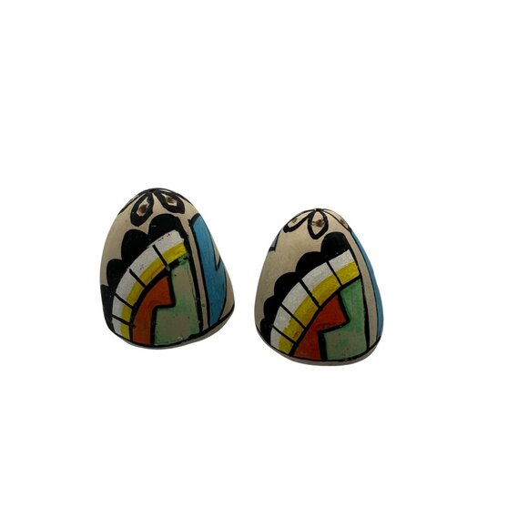Southwest Style Ceramic Salt & Pepper Shakers With Colorful Geometric Pattern - Picture 1 of 5